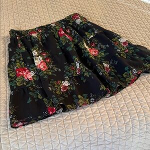 LOFT Black Floral A-Line Skirt